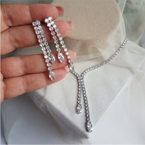 Swarovski Elements Double Strand Tennis Earrings with Marquis Crystal Dangle NEW